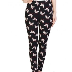 BLACK & White chicken bird print full length Leggings Size 2-10 NWT